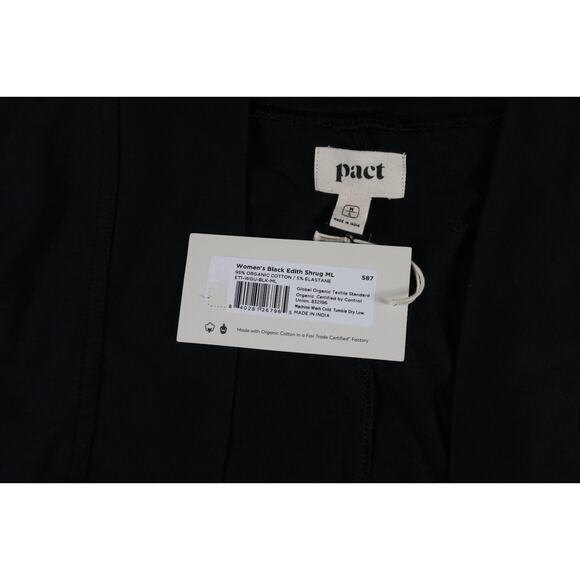 New Pact Organic Womens Jacket Medium Large Black Edith Shrug Cropped - Picture 5 of 7
